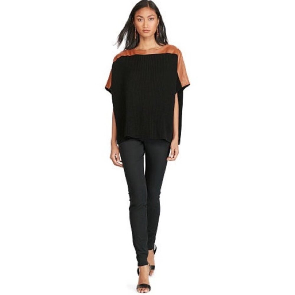 POLO RALPH LAUREN Women’s NEW Sheep Leather & Silk Bld. Sweater $498 | Size OS